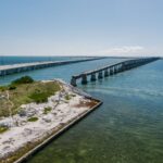 Two parallel bridges crossing open water in the Florida Keys